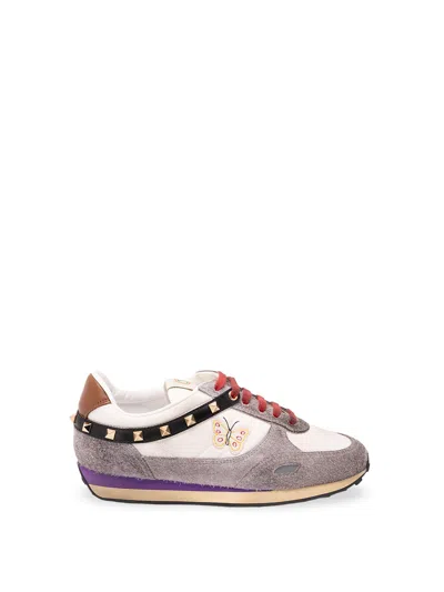 Valentino Garavani Stud Up Trainer With Butterfly Embroidery In Multi