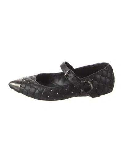 Pre-owned Valentino Garavani Studded Accents Mary Jane Flats In Black