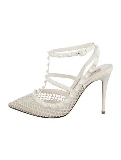 Pre-owned Valentino Garavani Studded Accents T-strap Pumps In White