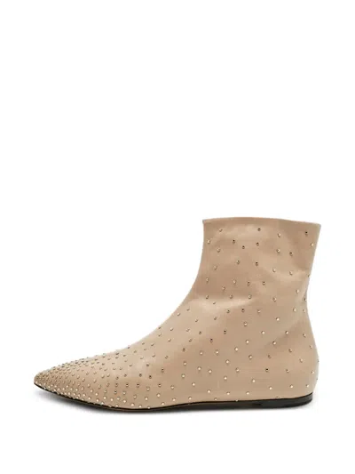 Pre-owned Valentino Garavani Studded Ankle Boots In Neutral