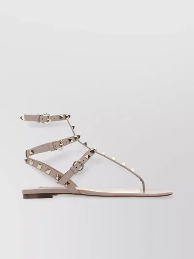 Valentino Garavani Studded Ankle Strap Sandals With Open Toe In Beige