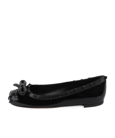 Valentino Garavani Rockstud Satin Bow Ballerina Flats In Black