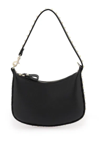 Valentino Garavani Studded Black Leather Mini Hobo Handbag For Women