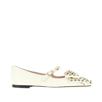 Valentino Garavani Studded 'bowow' Mary-jane Ballet Flats In White