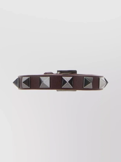 Valentino Garavani Studded Calf Leather Bracelet With Metal Studs In Brown