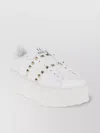 Valentino Garavani Flatform Rockstud Untitled Trainer In Calfskin And Wool Woman White 39
