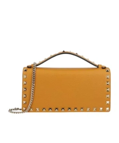 Valentino Garavani Studded Chain Shoulder Bag In Brown