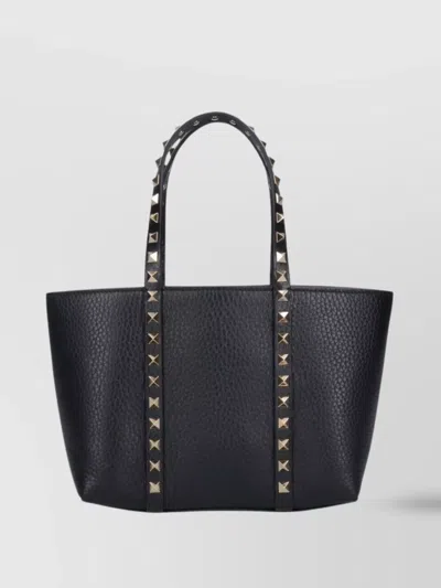 Valentino Garavani Studded Detailing Leather Tote Bag In Black