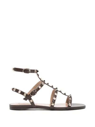 Valentino Garavani Rockstud Sandals With Calfskin And Platinum Studs In Black