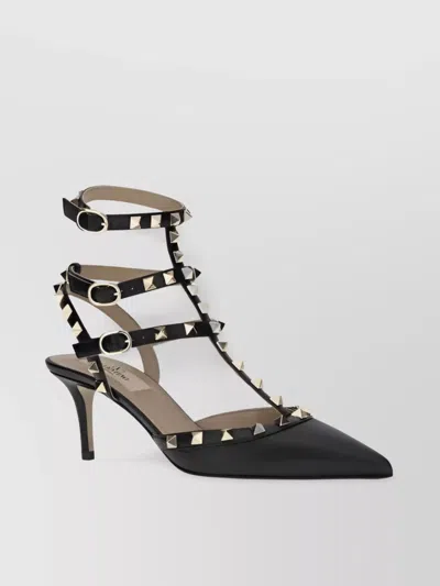 VALENTINO GARAVANI STUDDED GEOMETRIC TOE LEATHER STILETTO PUMPS