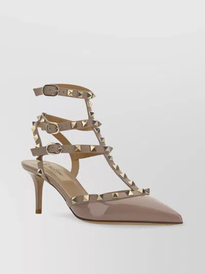 Valentino Garavani Studded Geometric Toe Pumps In Neutral