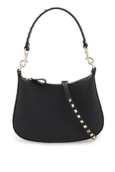 Valentino Garavani Studded Hobo Handbag In Grained Leather For Women In Black