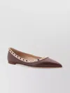 Valentino Studded Leather Ballerinas Pointed Toe In Brown