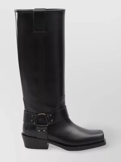 Valentino Garavani Studded Leather Biker Boots With Square Toe