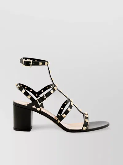 Valentino Garavani Studded Leather Block Heel Sandals In Brown