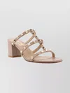 Valentino Garavani Studded Leather Block Heel Sandals In Pink