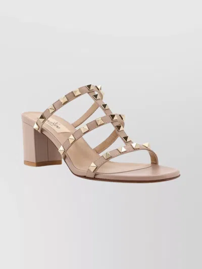 Valentino Garavani Studded Leather Block Heel Sandals In Pink