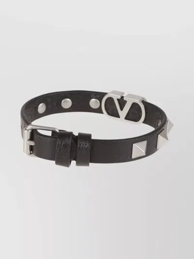Valentino Garavani Studded Leather Bracelet Featuring Edgy Design In Brown