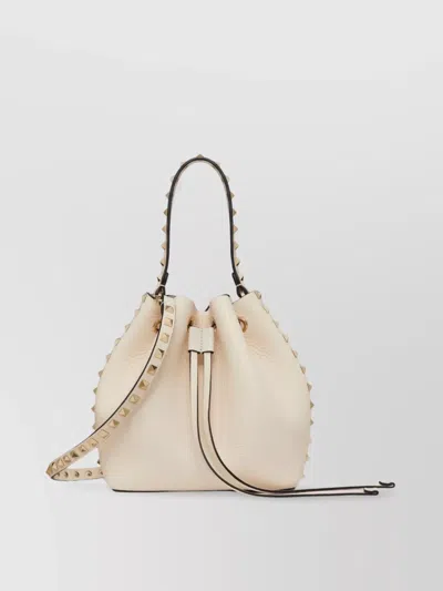 Valentino Garavani Rockstud Grainy Calfskin Bucket Bag Woman Light Ivory Uni