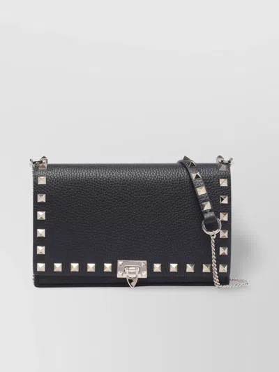 Valentino Garavani Rockstud Foldover Top Mini Shoulder Bag In 黑色