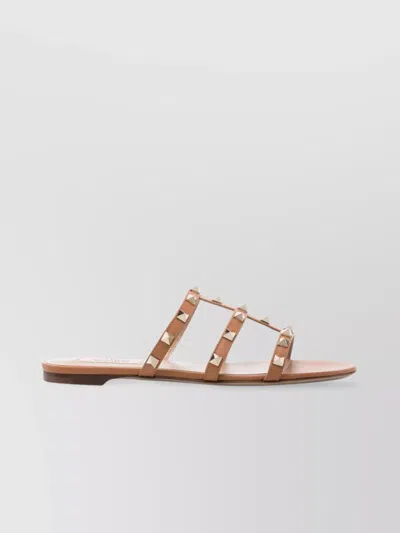 VALENTINO GARAVANI STUDDED LEATHER FLAT CAGE SANDALS