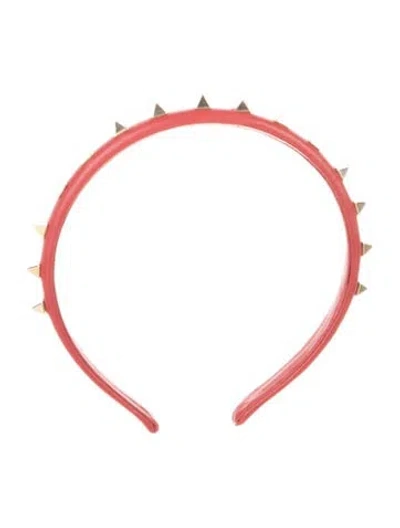 Pre-owned Valentino Garavani Studded Leather Headband In Red