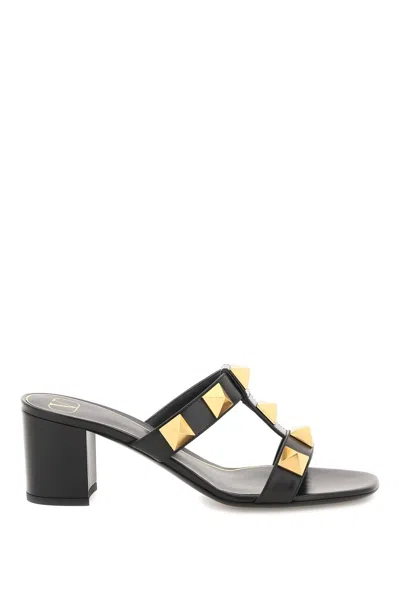 Valentino Garavani Roman Stud Caged Slide Sandals In Black