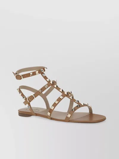 Valentino Garavani Studded Leather Round Toe Flat Sole Sandals
