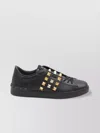 Valentino Studded Leather Sneakers Rubber Sole In Black