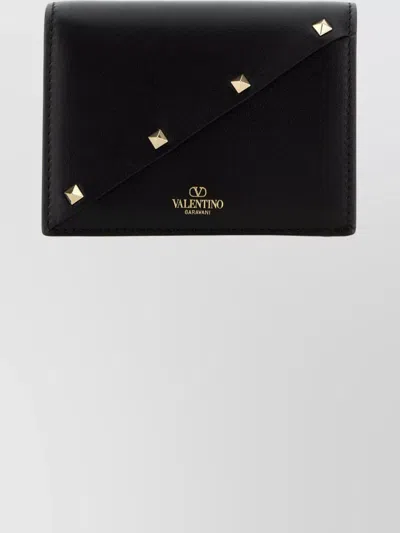Valentino Garavani Studded Leather Wallet Fold-over Design In Black