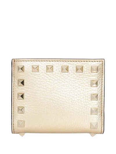 Valentino Garavani Studded Leather Wallet In Gold