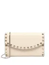 Valentino Rockstud Leather Wallet With Chain In Neutral