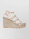 Valentino Studded Leather Wedge Sandals In Neutral