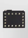 Valentino Studded Leather Zipped Card Holder In Black