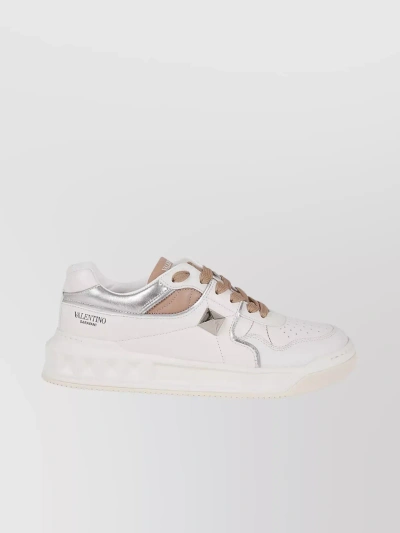 Valentino Garavani Studded Low-top Leather Sneakers With Perforated Detailing In White