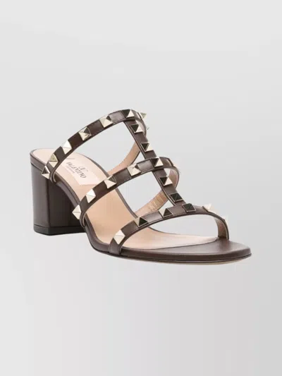 Valentino Garavani Studded Multi-strap Block Heel Sandals In Brown