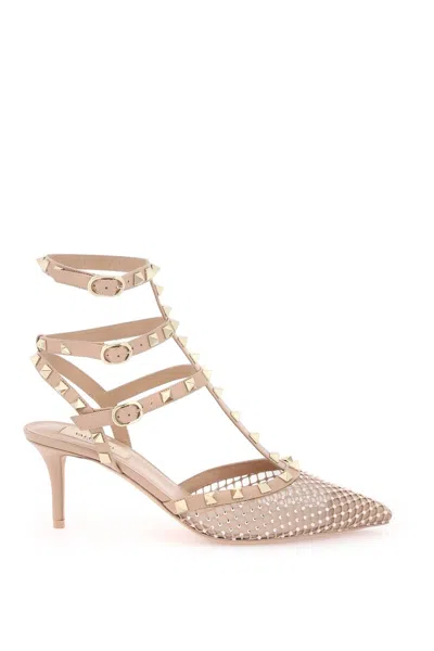 Valentino Garavani Studded Pointed Toe Pumps In Grey With Crystals For Women By