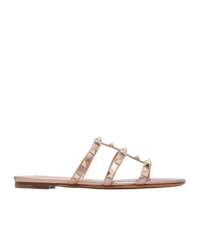 Valentino Garavani Studded Slippers In Brown