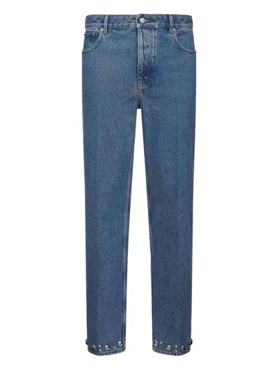 Valentino Studded Straight-leg Jeans In Blue