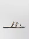 Valentino Studded Straps Flat Slide Sandals In Grey