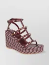 Valentino Garavani Rockstud Wedge Sandal In Laminated Nappa With 95mm Straps Woman Multicolour 42 In Red