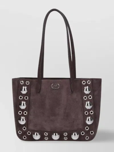 Valentino Garavani Studded Suede Double Handles Shoulder Bag