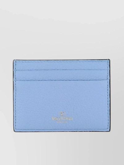 Valentino Garavani Studded Textured Leather Card Holder In Blue