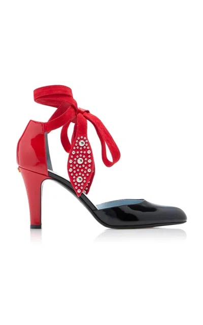 VALENTINO GARAVANI STUDDED TIE-DETAILED PATENT LEATHER PUMPS