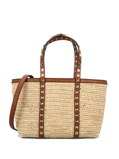 Valentino Garavani Mini Leather Bag With Platinum Finish And Zipper Closure In Brown