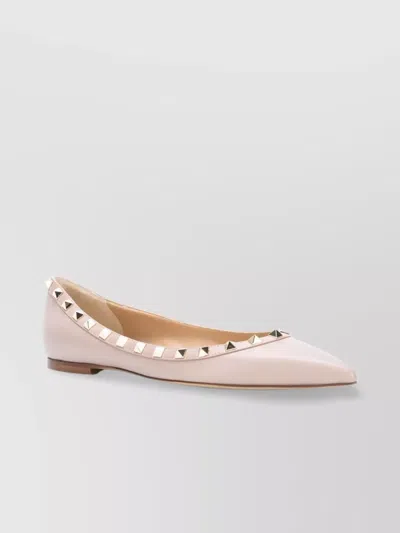 Valentino Garavani Studded Trim Leather Ballerina Shoes In Pink