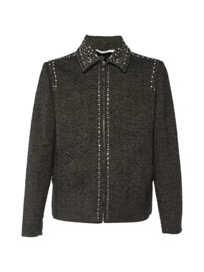 Pre-owned Valentino Studded Tweed Jacket In Brown