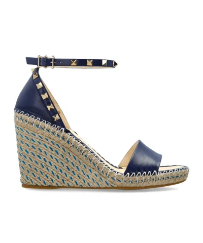 Valentino Garavani Studded Wedge Sandals In Blue