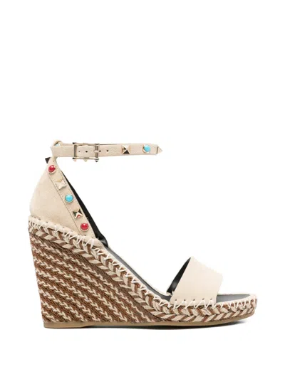 Valentino Garavani Studded Wedge Sandals In Brown