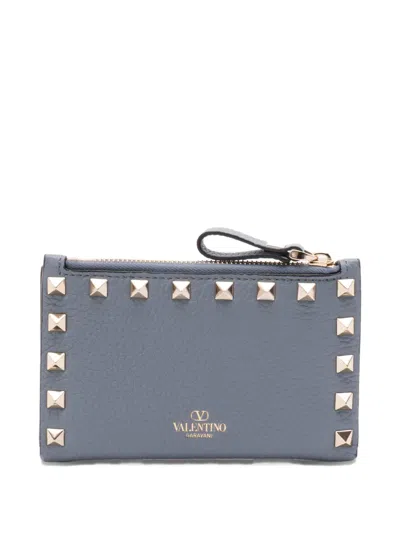 Valentino Garavani Studded Zip Wallet In Gray